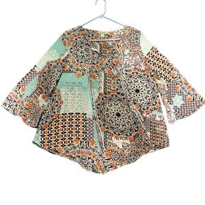 NWOT! WOMENS Sheer Tunic Blouse - Flared Long Sleeve - V-Neck - Size Medium